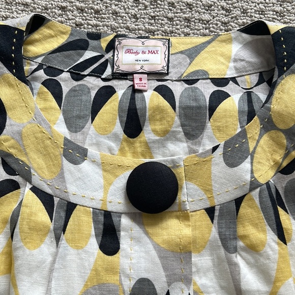 Fun spring/summer 100%linen. light grey, black, white and soft yellow pattern - Picture 2 of 3